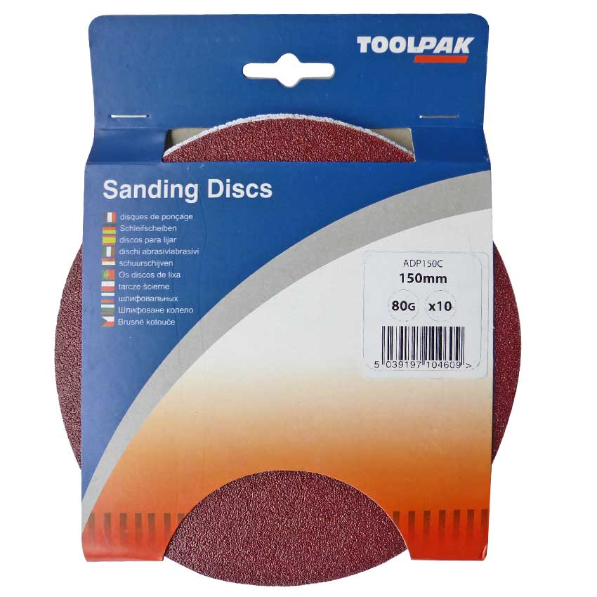 150mm Self Adhesive Sanding Disc 80 Grit Pack Of 10 